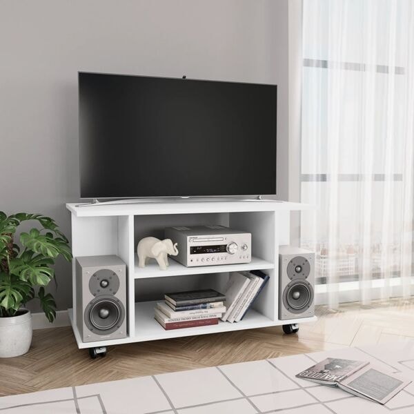 vidaXL Tv-bänk med hjul vit 80x40x45 cm konstruerat trä Vit