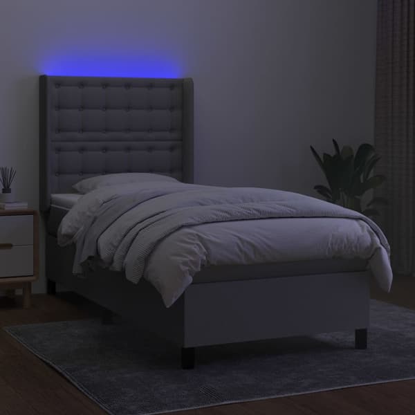 vidaXL Ramsäng med madrass & LED ljusgrå 100x200 cm tyg Grå