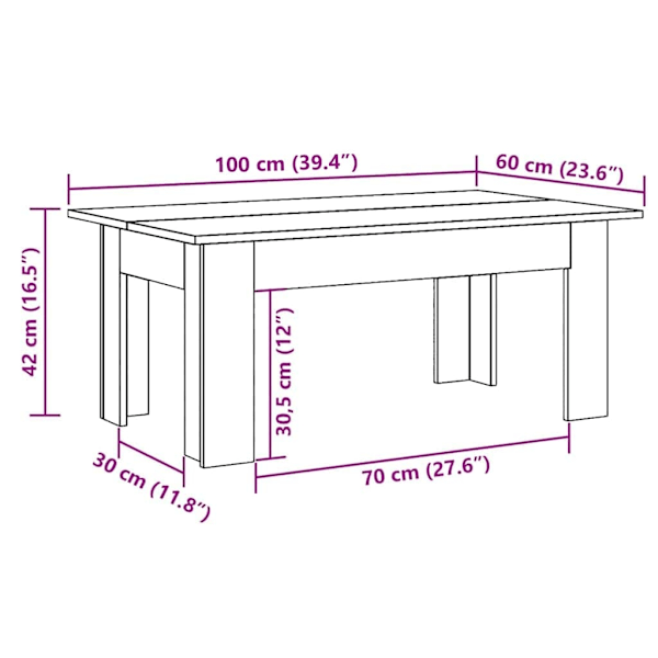 vidaXL Soffbord vit 100x60x42 cm konstruerat trä Vit