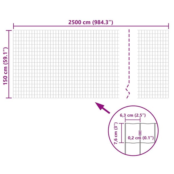 vidaXL Stängsel 25x1,5 m, 7,6x6,3cm maska Grön