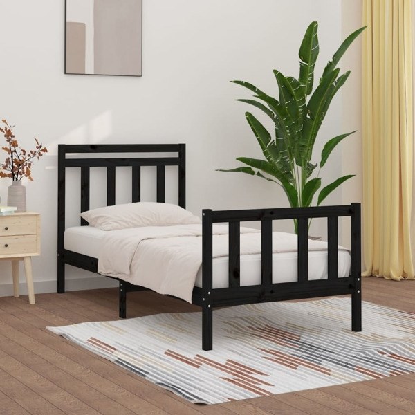 vidaXL Sängram svart massivt trä 90x200 cm enkelsäng Svart