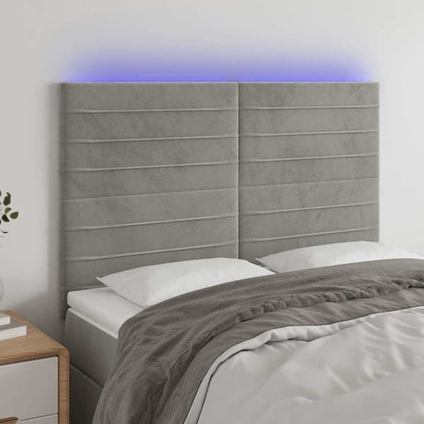 vidaXL Sänggavel LED ljusgrå 144x5x118/128 cm sammet Grå