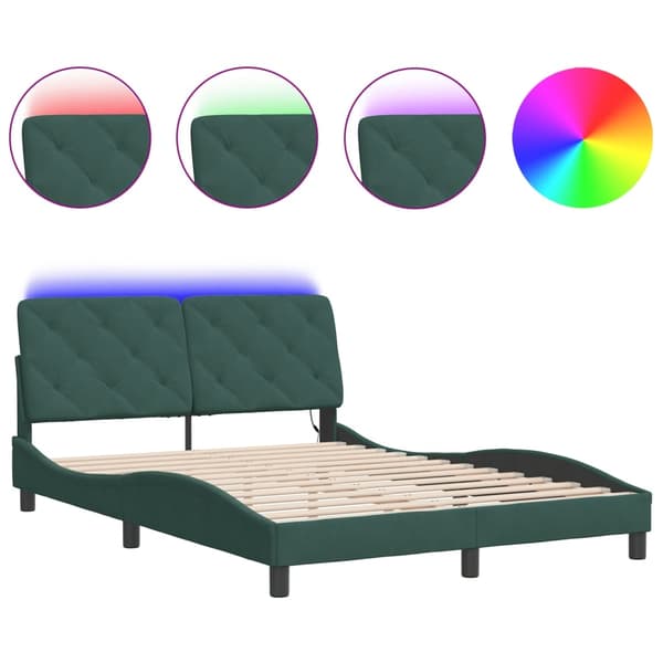 vidaXL Sängram med LED-belysning mörkgrön 140x190 cm sammet Grön