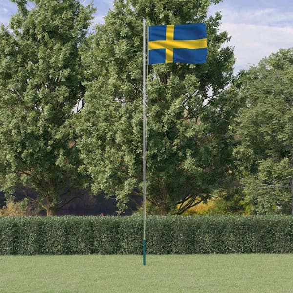 vidaXL Sveriges flagga med flaggstång 6,08 m aluminium