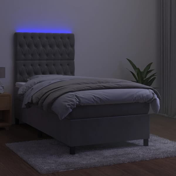 vidaXL Ramsäng med madrass & LED ljusgrå 90x190 cm sammet Grå