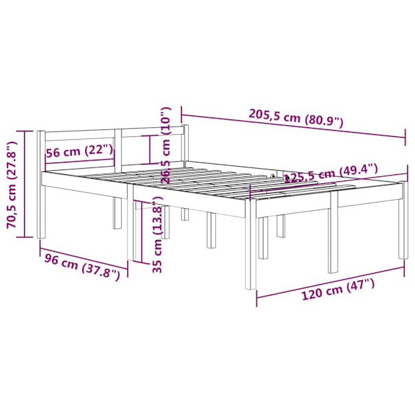vidaXL Säng grå 120x200 cm massiv furu Grå