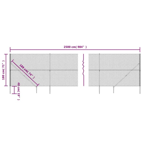 vidaXL Gunnebostängsel med markspett silver 1,8x25 m Silver