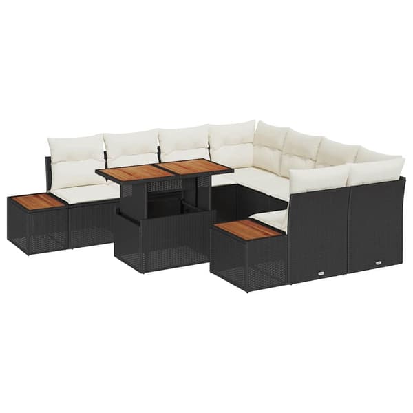 vidaXL Trädgårdsoffset 9 st Svart Poly rattan Svart