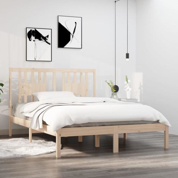 vidaXL Sängram massiv furu 140x190 cm Brun