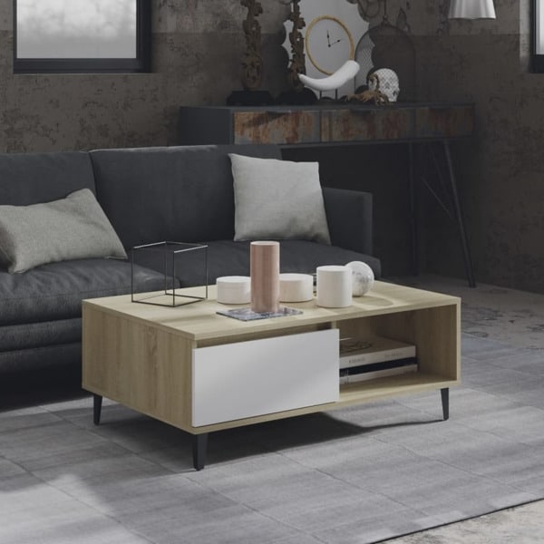 vidaXL Soffbord vit och sonoma-ek 90x60x35 cm konstruerat trä Vit