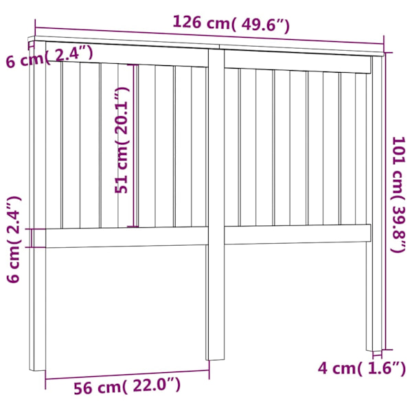 vidaXL Sänggavel grå 126x6x101 cm massiv furu Grå