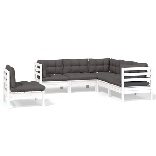 vidaXL Loungegrupp med dynor 5 delar vit massiv furu Vit