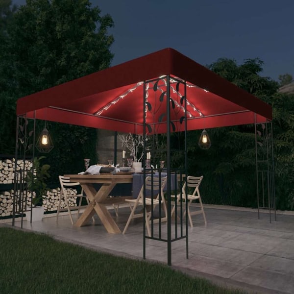 vidaXL Paviljong med ljusslinga LED 3x3 m vinröd Röd