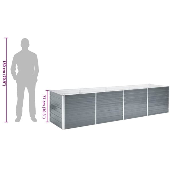 vidaXL Odlingslåda upphöjd galvaniserat stål 320x80x77 cm grå grå