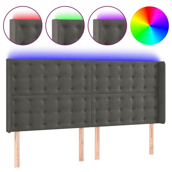 vidaXL Sänggavel LED mörkgrå 183x16x118/128 cm sammet Grå