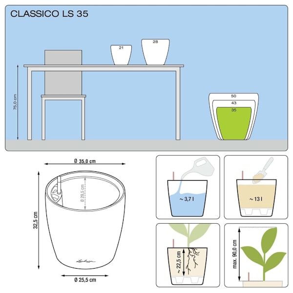 LECHUZA Blomkruka CLASSICO LS 35 ALL-IN-ONE metallisk kolgrå 16063 grå