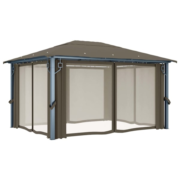 vidaXL Paviljong med gardin & ljusslinga LED 4x3m taupe aluminium Taupe