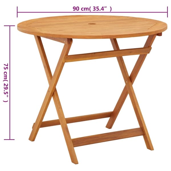 vidaXL Hopfällbart trädgårdsbord Ø90x75 cm massivt eukalyptusträ Brun