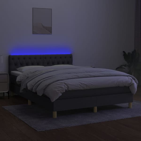 vidaXL Ramsäng med madrass & LED mörkgrå 140x200 cm tyg Grå