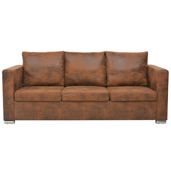 vidaXL 3-sitssoffa 191x73x82 cm konstmocka Brun