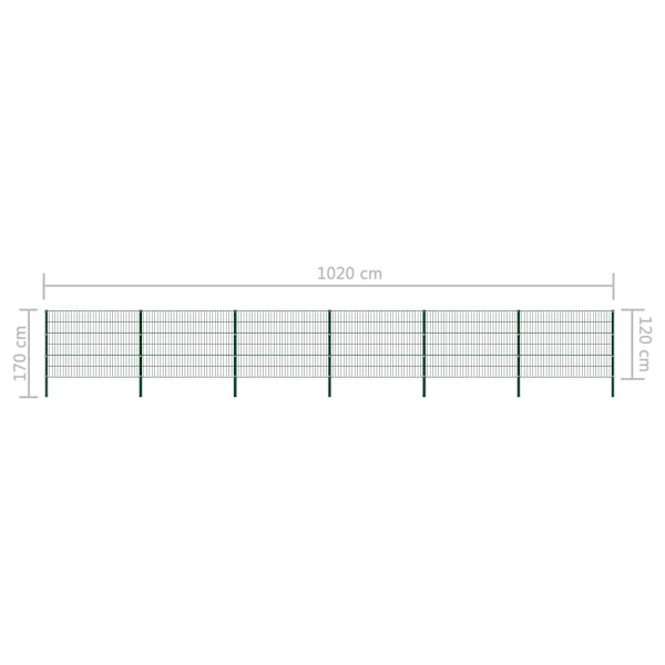 vidaXL Stängselpanel med stolpar järn 10,2x1,2 m grön Grön