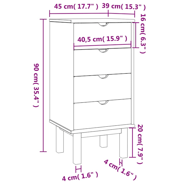 vidaXL Byrå OTTA brun&vit 45x39x90cm massiv furu Vit