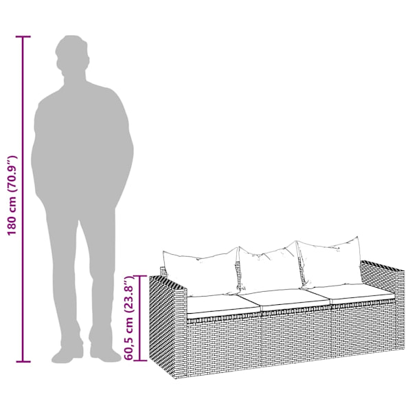 vidaXL Loungesoffa 3-sits med dynor grå konstrotting Grå