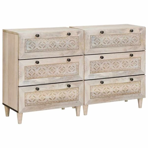 vidaXL Sideboard 2 st 120 x 33,5 x 75 cm massivt mangoträ Vit Vit