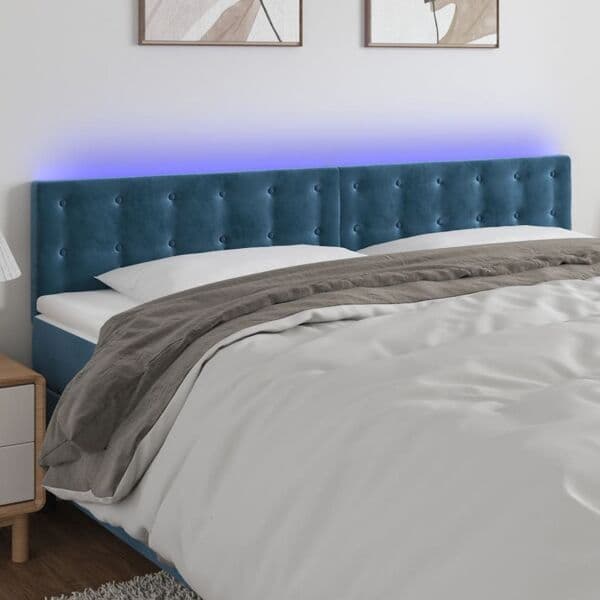 vidaXL Sänggavel LED mörkblå 200x5x78/88 cm sammet Blå