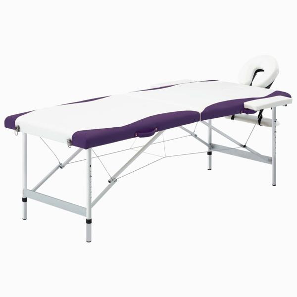 vidaXL Hopfällbar massagebänk 2 sektioner aluminium vit och lila Vit