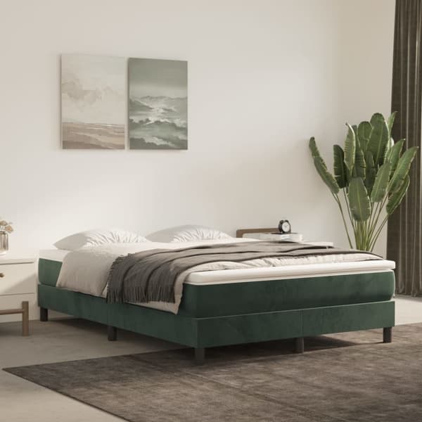 vidaXL Ramsäng med madrass mörkgrön 140x200 cm sammet Grön