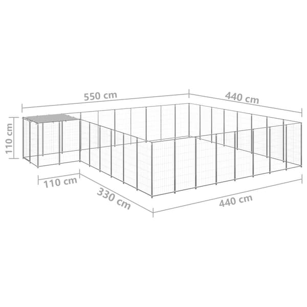 vidaXL Hundgård silver 20,57 m² stål Silver