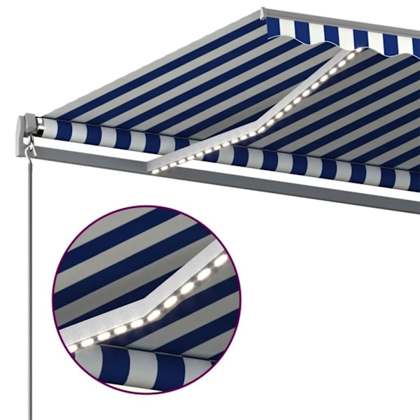 vidaXL Automatisk markis med vindsensor & LED 600x300 cm blå och vit Blå