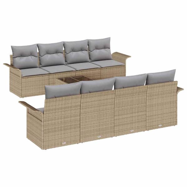 vidaXL Trädgårdsoffset 9 st Beige konstrotting Beige