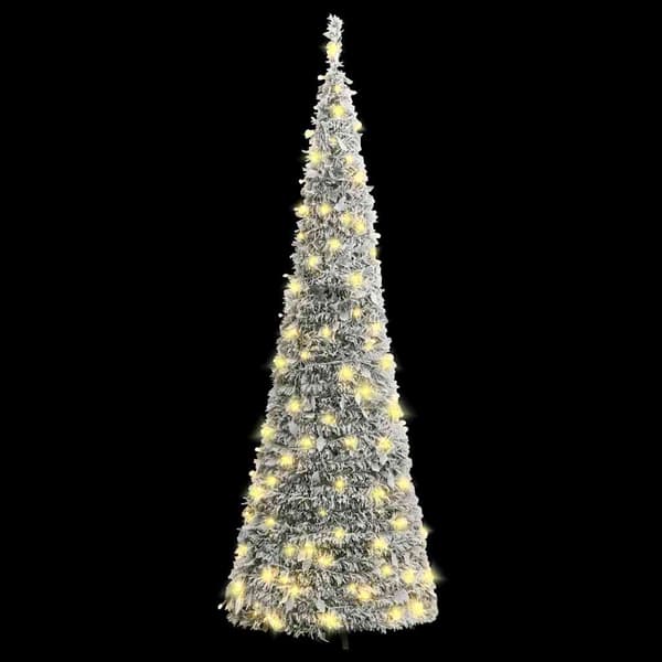 vidaXL Plastgran pop-up med snö 100 LED 150 cm Vit