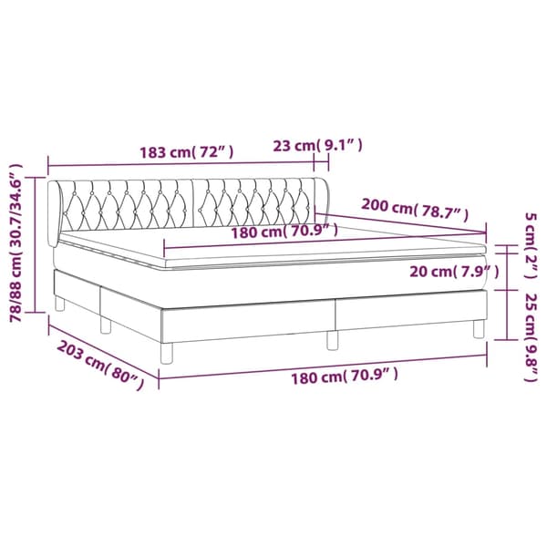 vidaXL Ramsäng med madrass mörkgrå 180x200 cm tyg Grå