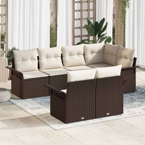 vidaXL Trädgårdsoffset 7 st Brun Poly rattan Brun