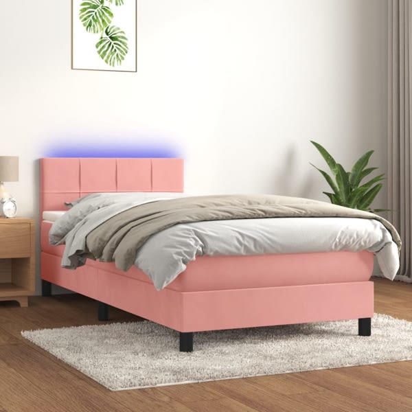 vidaXL Ramsäng med madrass rosa & LED 100x200 cm sammet Rosa