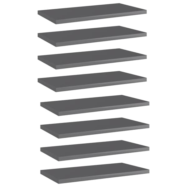 vidaXL Hyllplan 8 st grå högglans 40x20x1,5 cm konstruerat trä grå