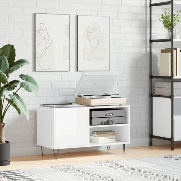 vidaXL Stereobänk vit högglans 85x38x48 cm konstruerat trä Vit