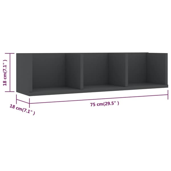 vidaXL CD-hylla grå 75x18x18 cm konstruerat trä grå