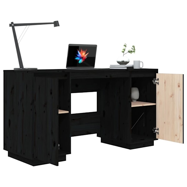 vidaXL Skrivbord svart 140x50x75 cm massiv furu Svart