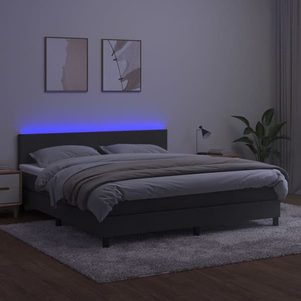 vidaXL Ramsäng med madrass & LED mörkgrå 180x200 cm sammet Grå