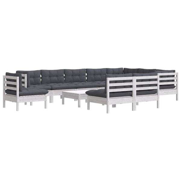 vidaXL Loungegrupp med dynor 11 delar vit massiv furu Vit