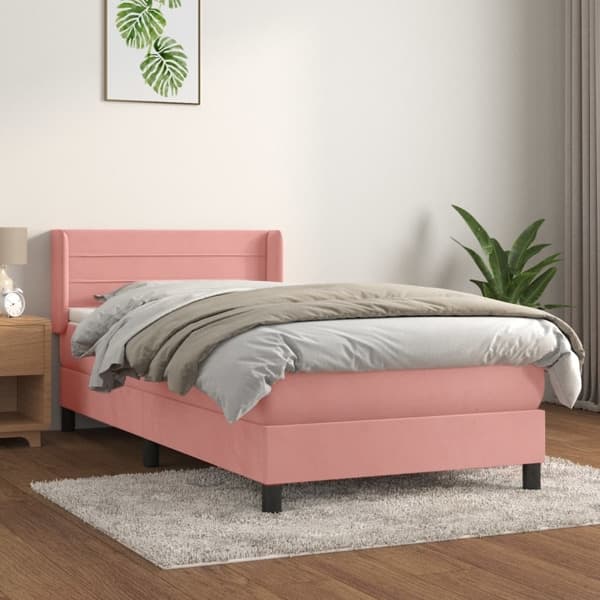 vidaXL Ramsäng med madrass rosa 90x200 cm sammet Rosa