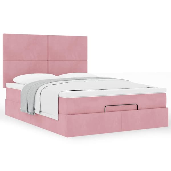 vidaXL Ottoman sängram med madrasser rosa 140x190 cm sammet Rosa