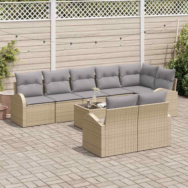 vidaXL Trädgårdsoffset 9 st 8-Antal sittplatser Beige och Grå Beige