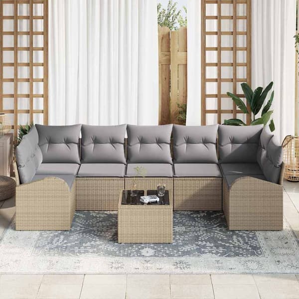 vidaXL Trädgårdsoffset 8 st Beige konstrotting Beige