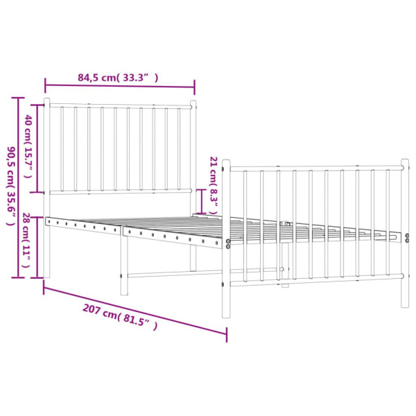 vidaXL Sängram med huvudgavel och fotgavel vit metall 80x200 cm Vit