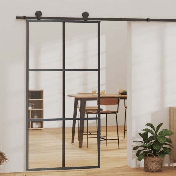 vidaXL Skjutdörr med beslagset ESG glas och aluminium 102x205 cm Svart